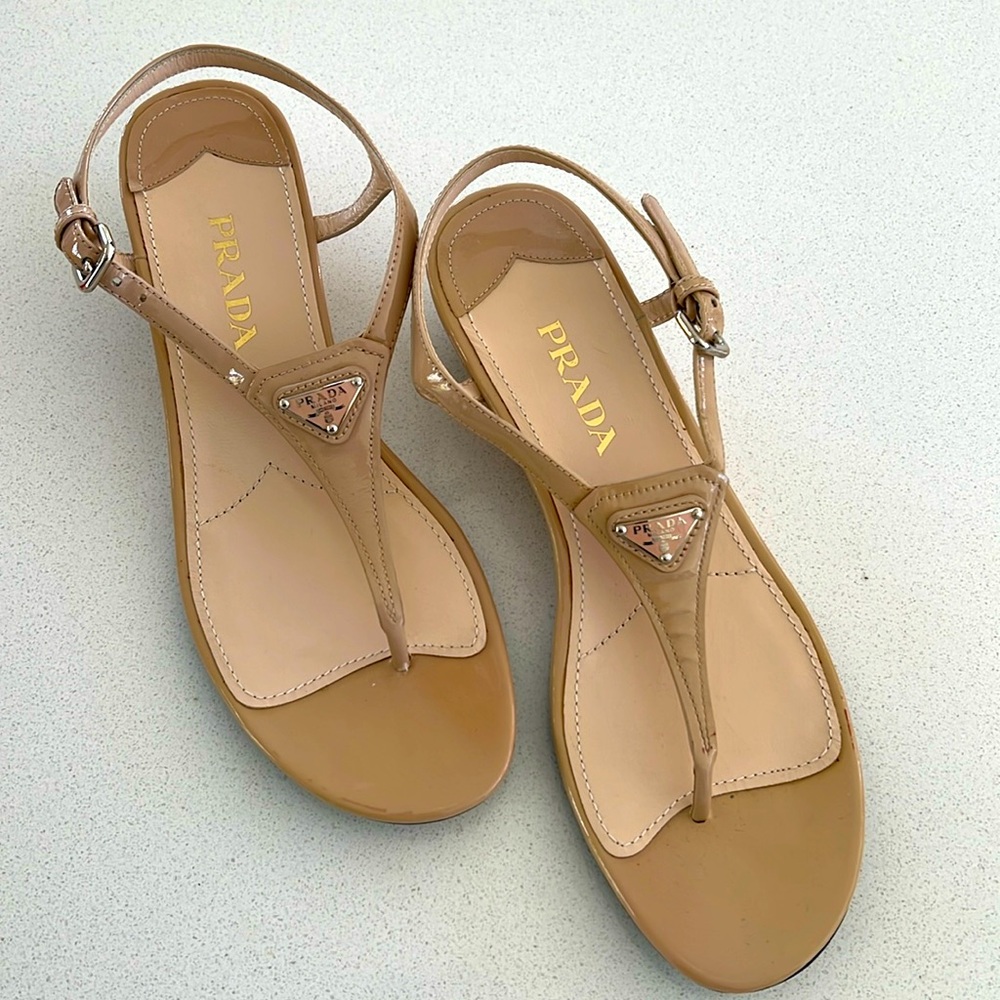 Prada Patent Leather Logo Wedges